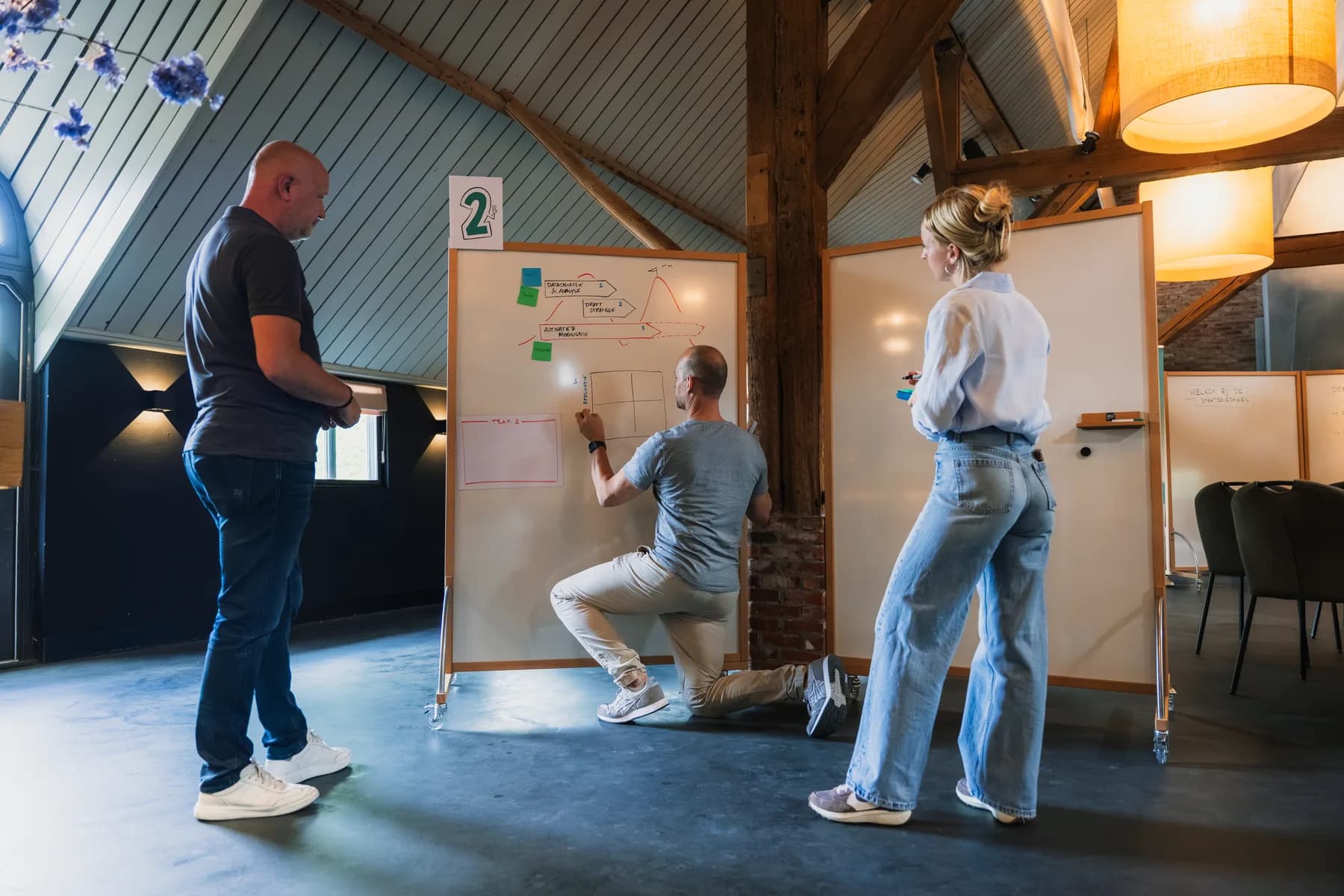 Team dat samenwerkt in een flexibele workshopruimte